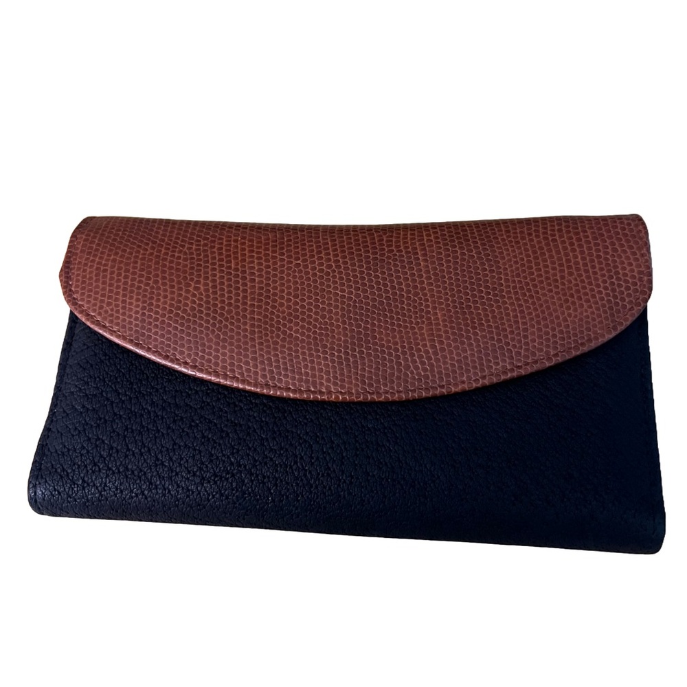 JOHN WEITZ Vintage Black/Brown Leather Trifold Wallet 7'X4' New Organizer Clutch